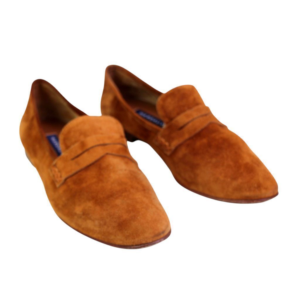 Margaux SPAIN BROWN REAL LEATHER SUEDE LOW HEEL ROUND TOE LOAFER SHOES Sz 37.5